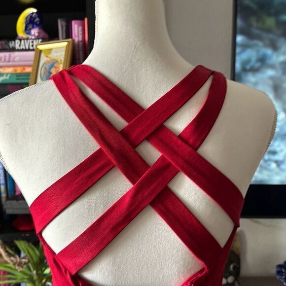 CDC size 4 Red Cross back fitted dress vintage 80s dress - Picture 6 of 8